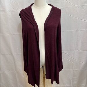 Cupio Blush Plum Hooded Zip Front Cardigan Lightweight Knit Size L